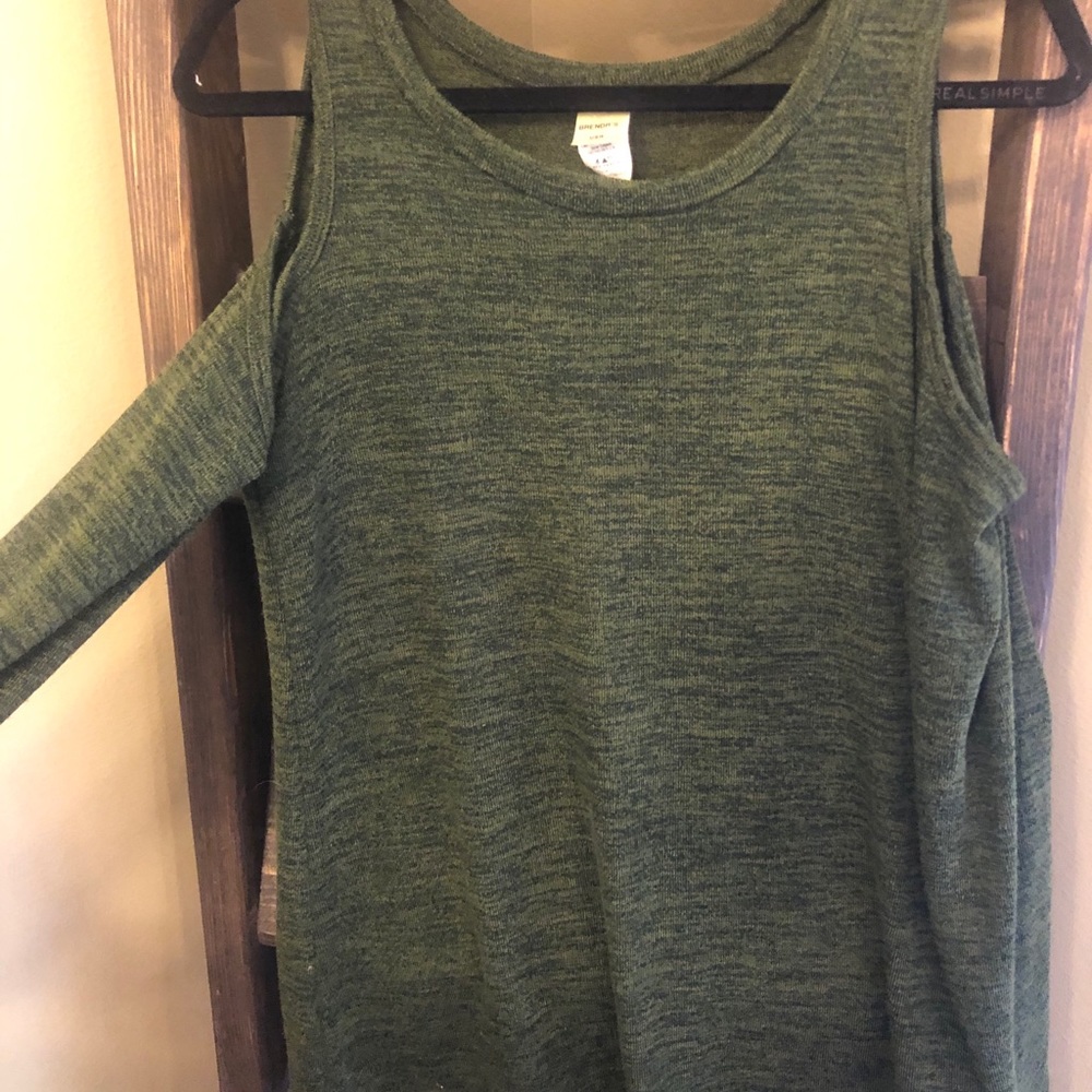 Olive green sweater with shoulder cutouts